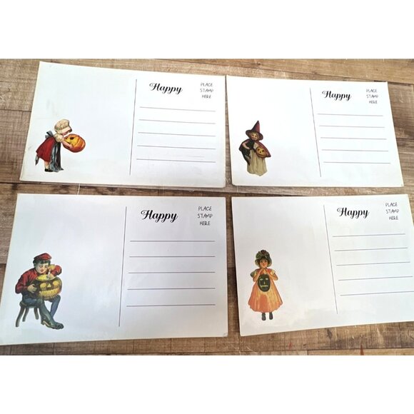 Set Of 4 Vintage-Inspired Halloween Postcards - Picture 2 of 3